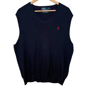 Polo Ralph Lauren Navy Pima Cotton Sweater Vest XL Red Pony Preppy